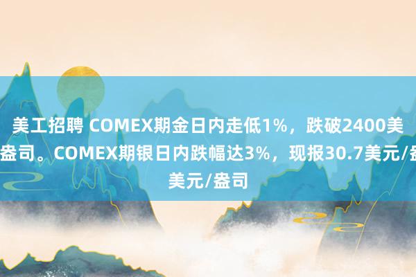 美工招聘 COMEX期金日内走低1%，跌破2400美元/盎司。COMEX期银日内跌幅达3%，现报30.7美元/盎司