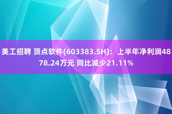 美工招聘 顶点软件(603383.SH)：上半年净利润4878.24万元 同比减少21.11%